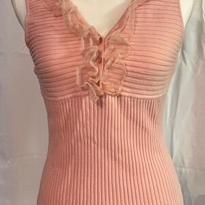 Studio Y Blush Ribbed Top with Ruffle Accent